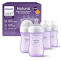 Vista 1 de Philips Avent - Biberón natural con boquilla de respuesta natural, morado, 9 onzas, paquete de 4, SCY903/34