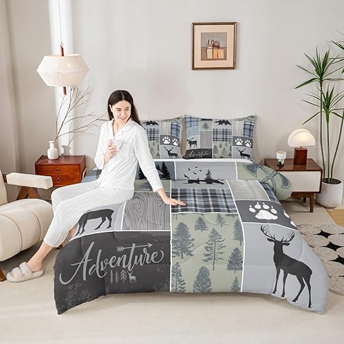 Miniatura 3 de Juego de ropa de cama rústica de retazos, juego de edredón a cuadros de búfalo para niños, adolescentes y adultos, juego de fundas con patrón