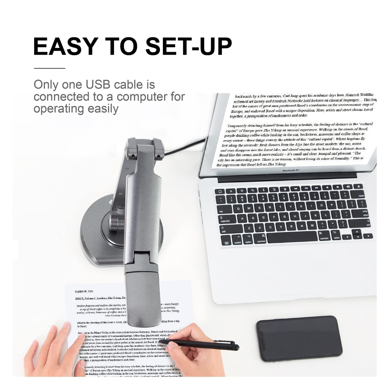 Skaner do Książek, 8mp USB. Kamera dokumentowa dla nauczyciela, skaner książki z DOPROWADZIŁO Światło uzupełniające, OCR. Funkcja, kształcenie na odległość