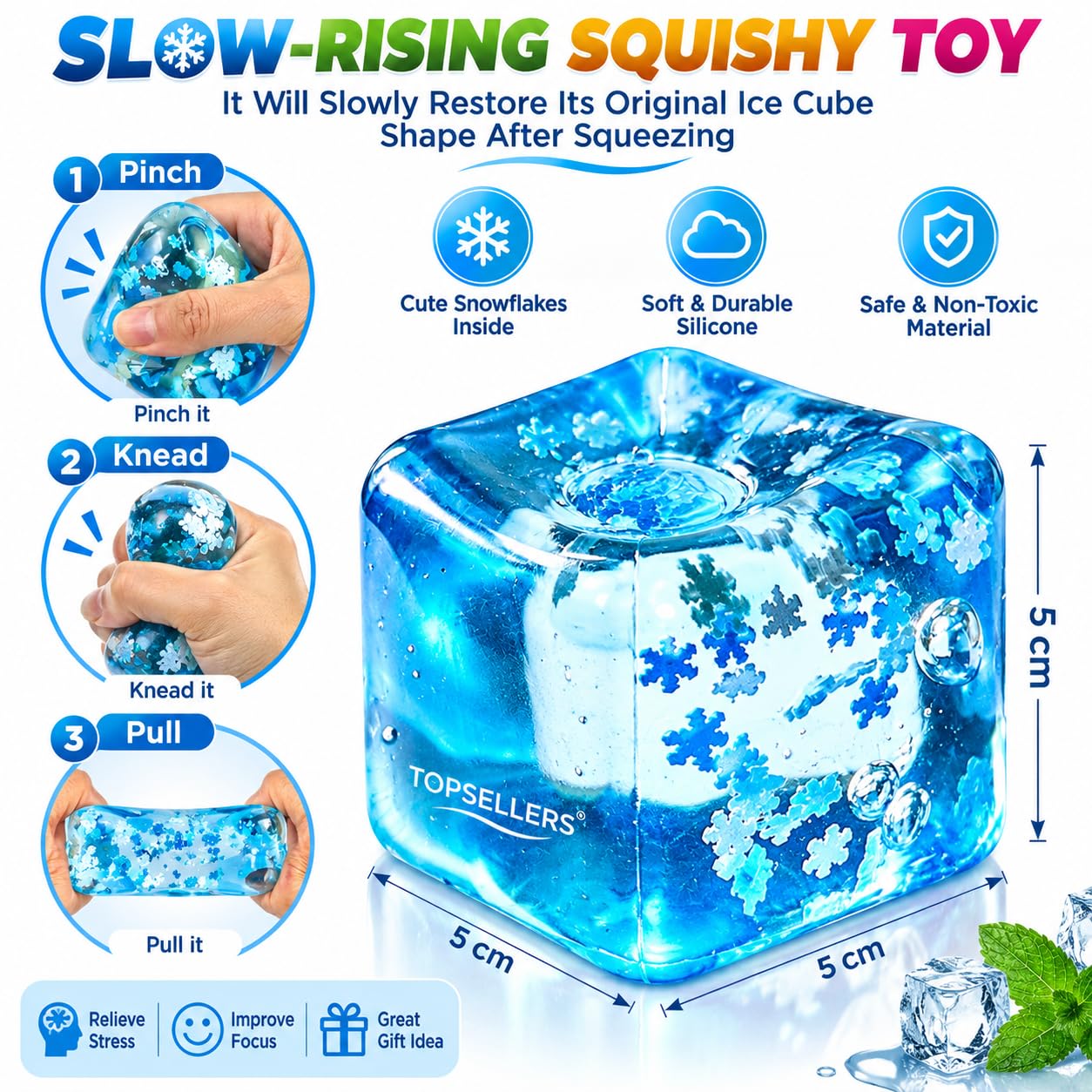 Ice Cube Stress Ball - Sensory Fidget Toy -2 Ice Cube Stress Ball - Sensory Fidget Toy -2
