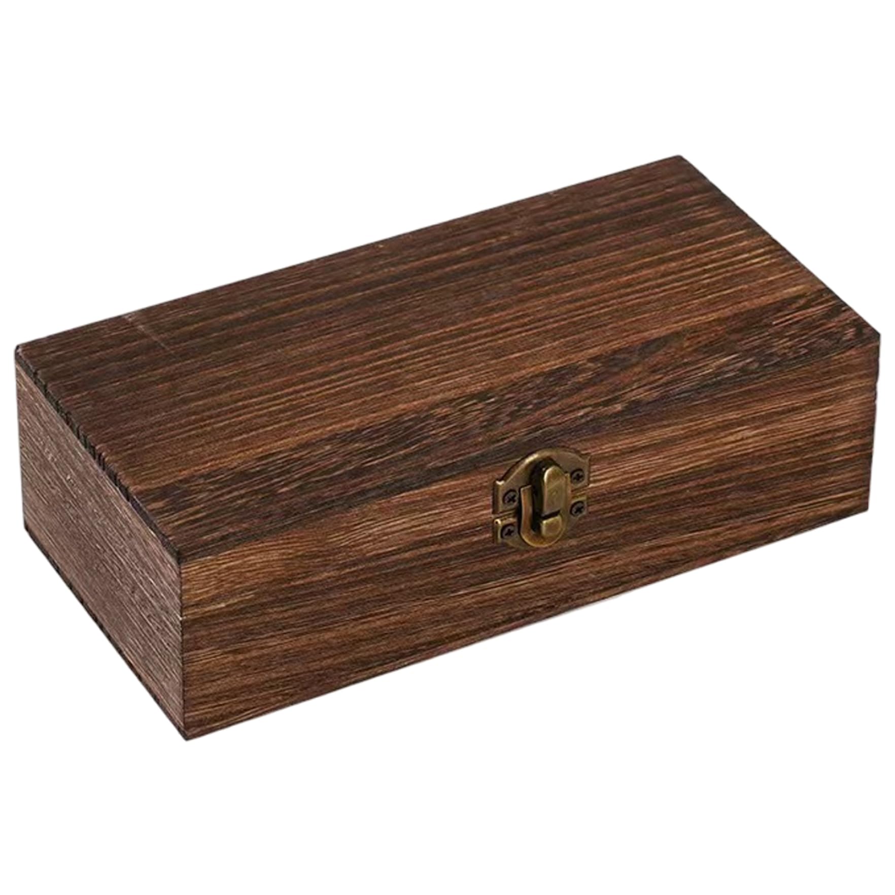 Wilafury Wooden Keepsake Box with Hinged Lid, Vintage Small Jewelry Storage Box & Desk Organizer, 20x10x6 cm, Dark Brown