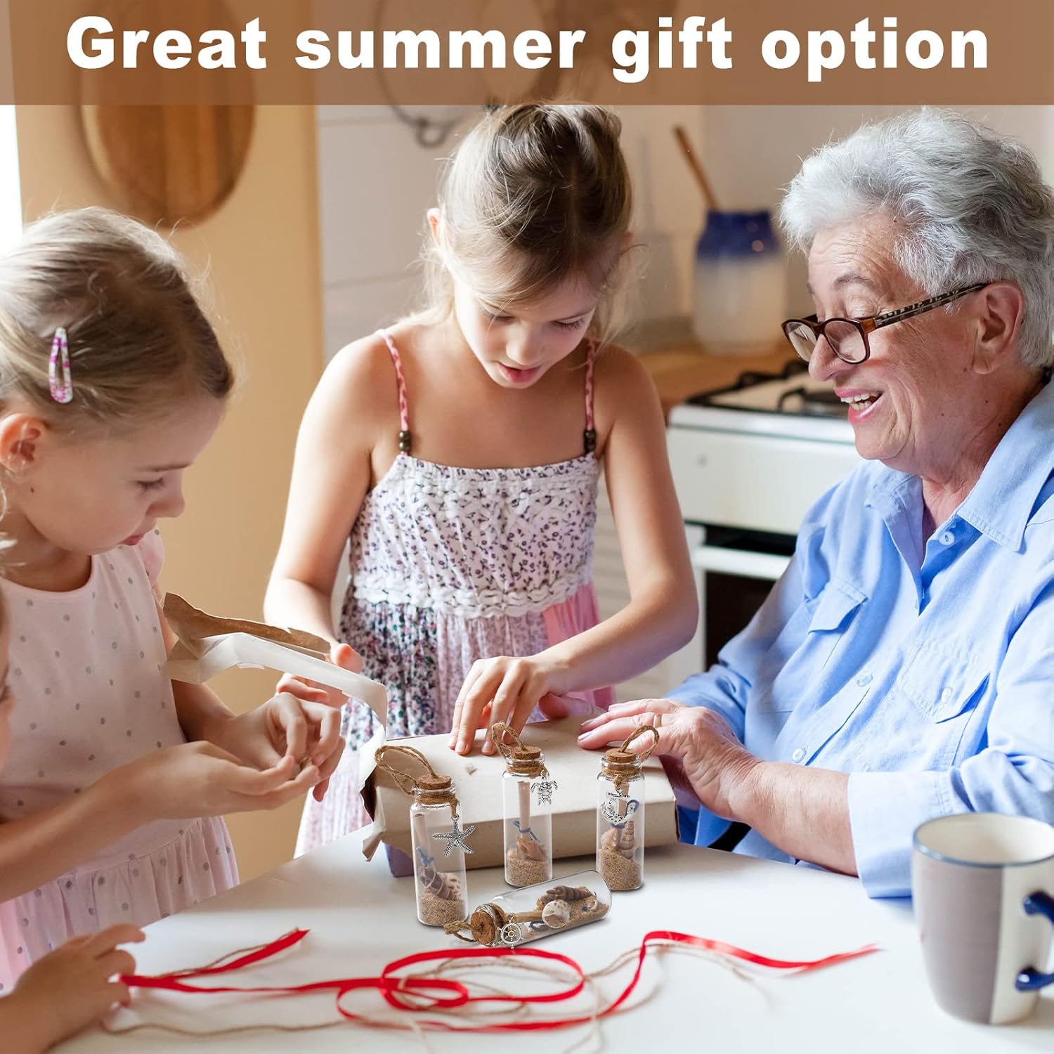 Qunclay 6 Pcs Coastal Beach Ornaments Nautical Glass Message Bottle Christmas Ocean Sand Jar Hanging Ornaments Decorations with Seashell for Home Xmas Tree Wedding Baby Shower Party Favors - Image 6