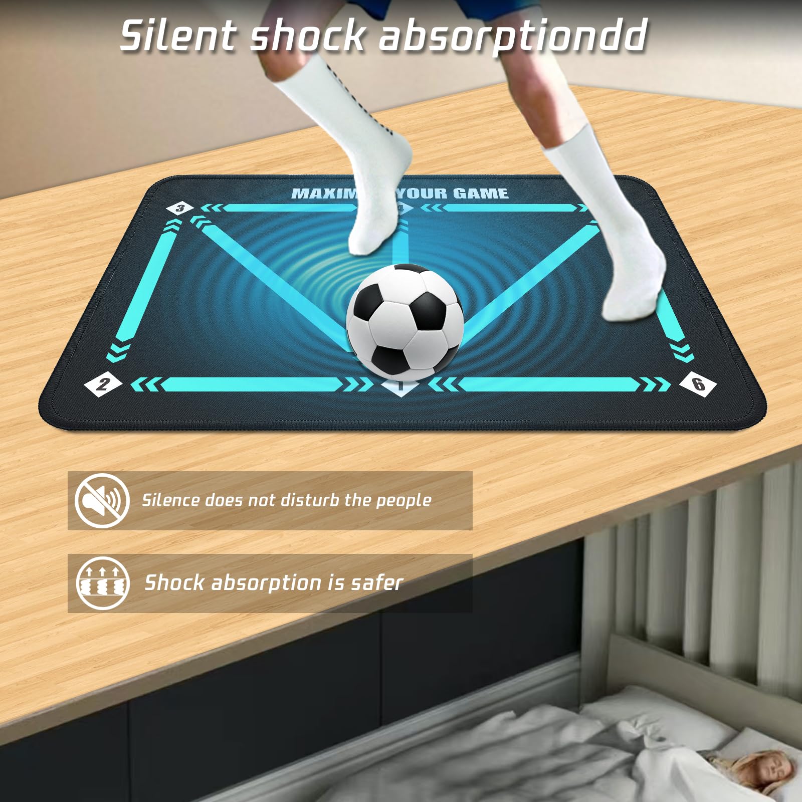 Soccer Training Mat with Non-Slip Surface and Silent Shock Absorption - Soccer Footwork Training Mat for Teens 6-11 Years Old (Youth Sports Equipment)