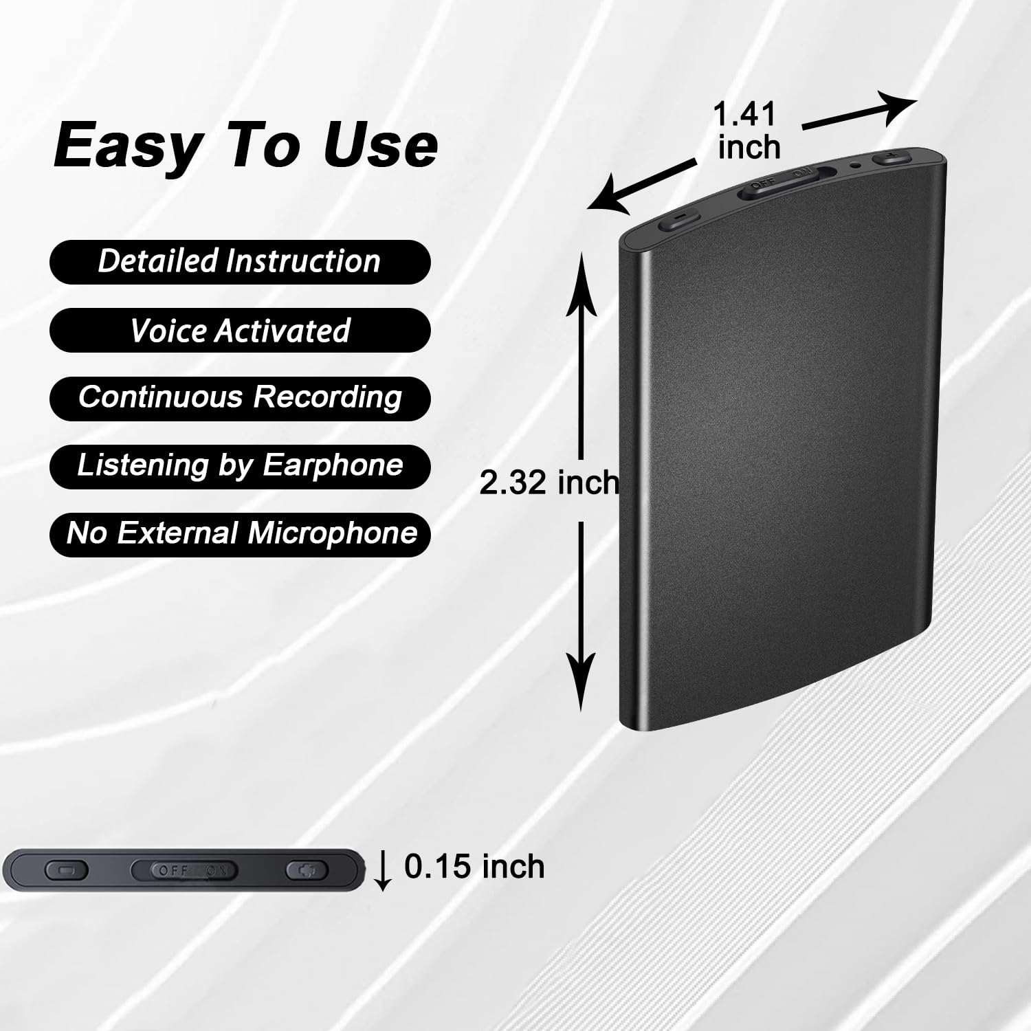 Voice Recording Device, Small Voice Recorder 64GB with 768 Hrs Storage Capacity, 24 Hours Continuous Recording - Image 2