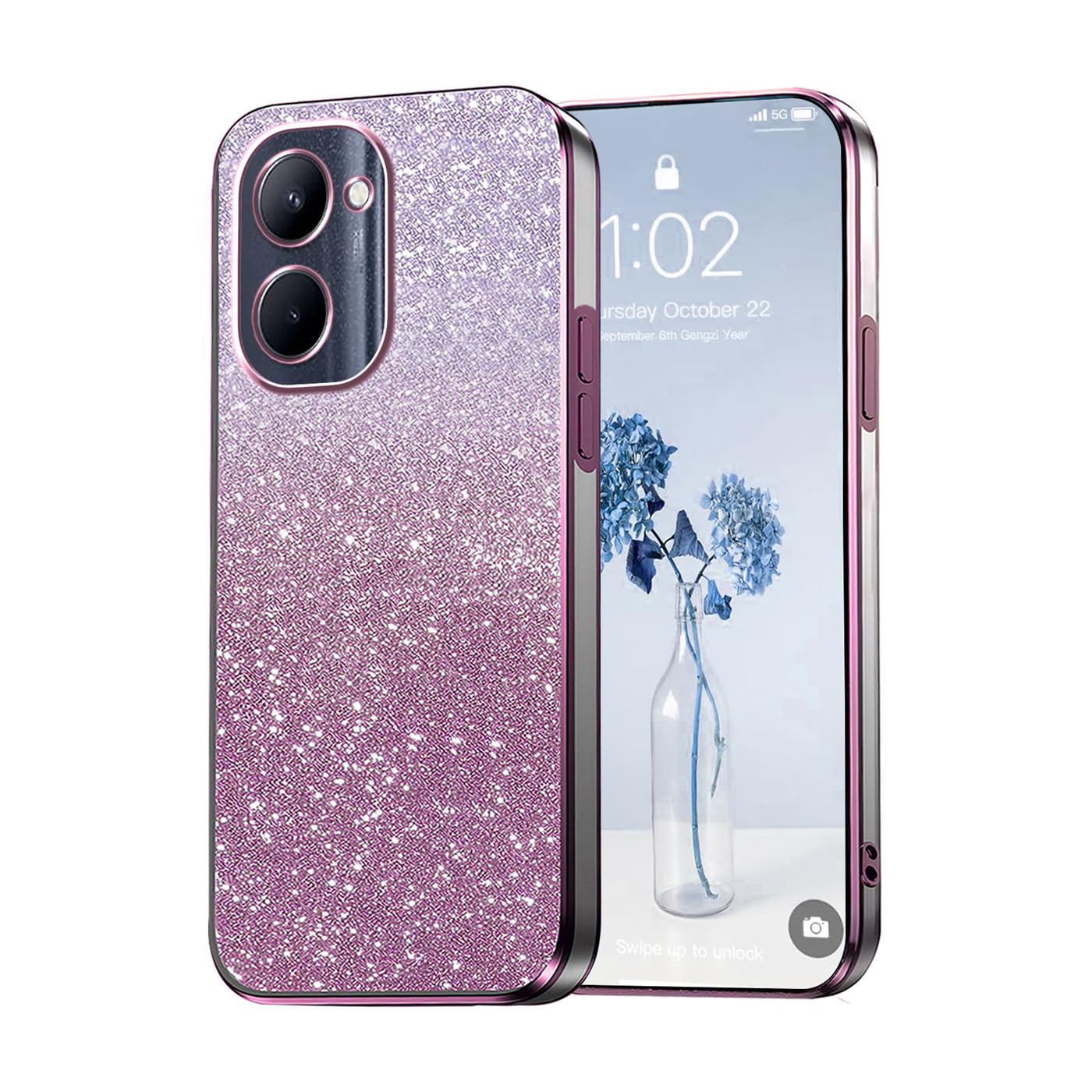 XINYEXIN Cover Glitter per Realme C33, Custodia Bling Brilla Ultrasottile Trasparente Antiurto, Carino Scintillante con Donne e Ragazze - Oro rosa