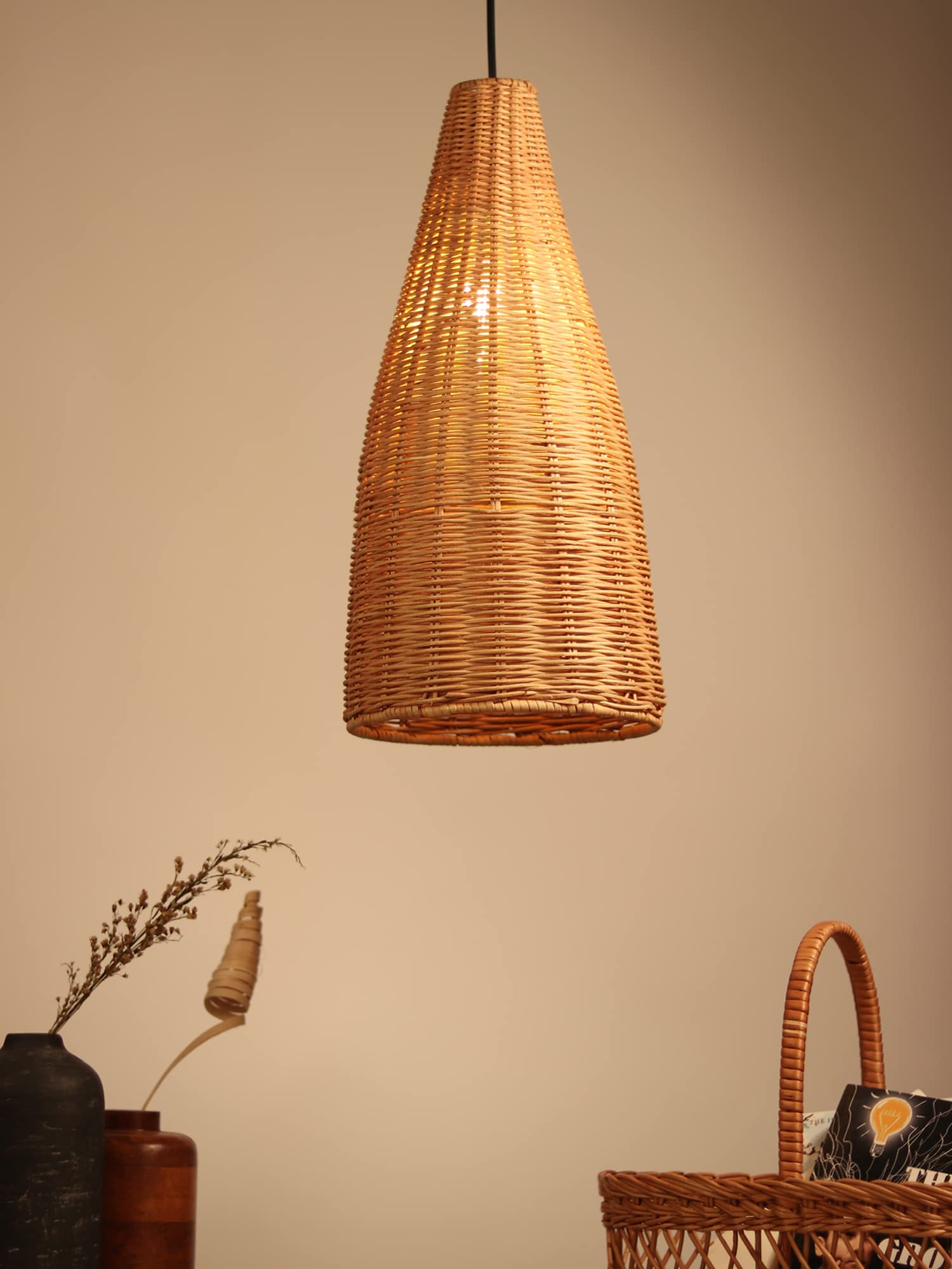 Habere India-All the Cultures Fabricating India Bamboo Lamp shade | Bamboo Pendant Lights | Boho Lamp Shade | Cane Lamp Shade | Rattan Lamp Shade | Wicker Lamp Shade (Diameter 20 CM, Height 44 CM)-image-37