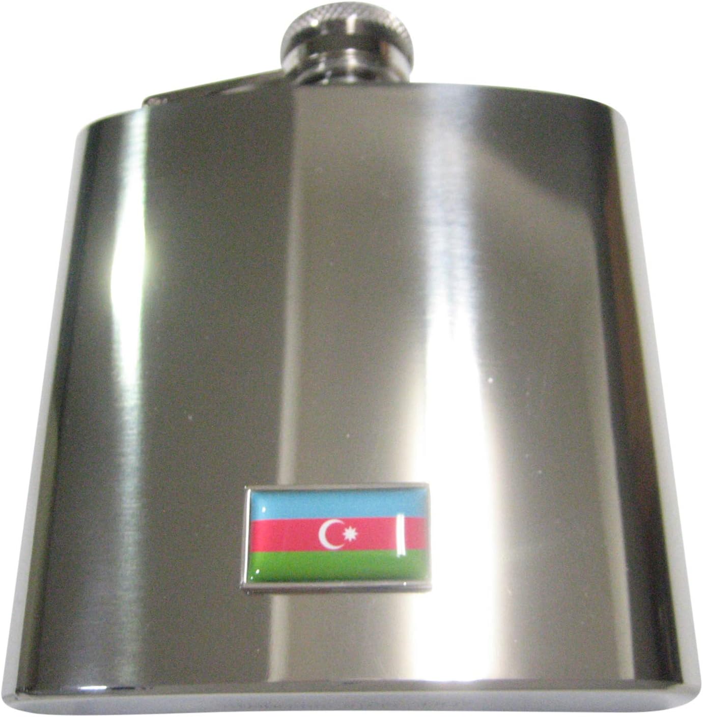 Kiola Designs Thin Bordered Republic of Azerbaijan Flag 6 Oz. Stainless Steel Flask