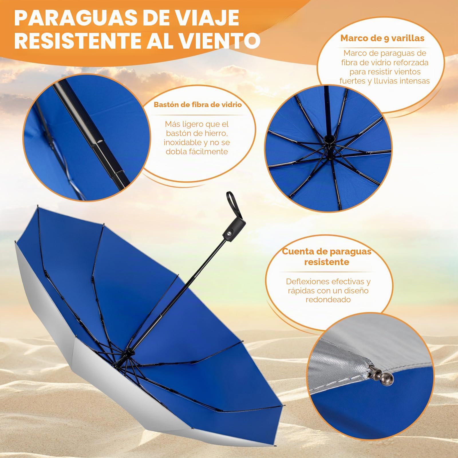 NINEMAX UV Protección Paraguas Plegable Automatico,Paraguas Antiviento con Filtro Solar UPF50+ para Hombre Mujer