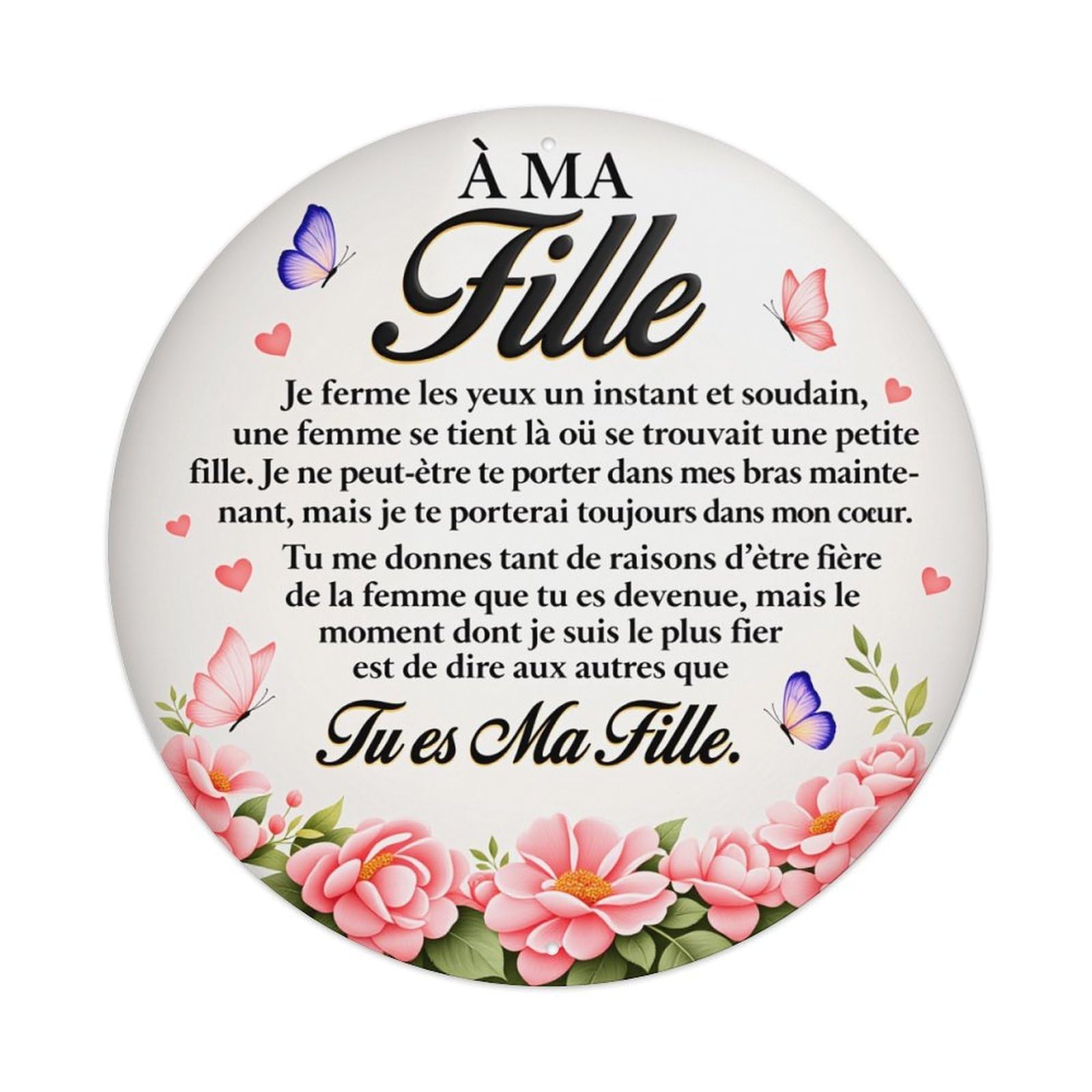 Flowers Butterflies Hearts Text Circle Metal Tin Sign Vintage Garden Bedroom Cafe Bar Man Cave Home Wall Decor Metal Poster 8x8 inches
