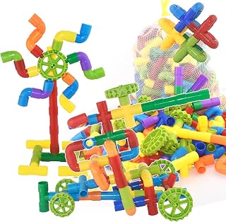 240 Piece Pipe Tube Sensory Toys, Tube Locks Construction Building Blocks, Creative Tube Locks Construction Set with Wheels, Educational Building Blocks Set for Toddler Boys Girls Aged 3+