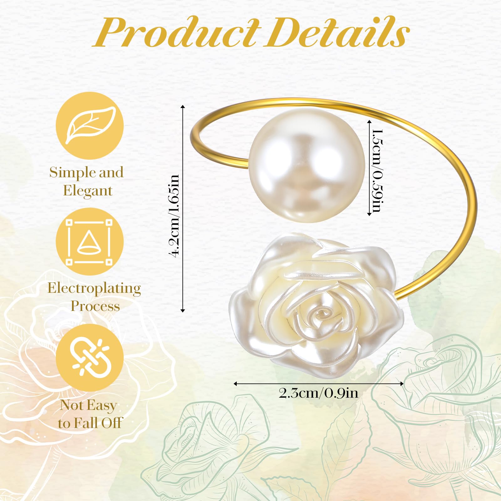 Molain Lot de 50 ronds de serviette en forme de rose imitation perle en métal pour décoration de table formelle ou décontractée, mariage, anniversaire, 4,1 cm
