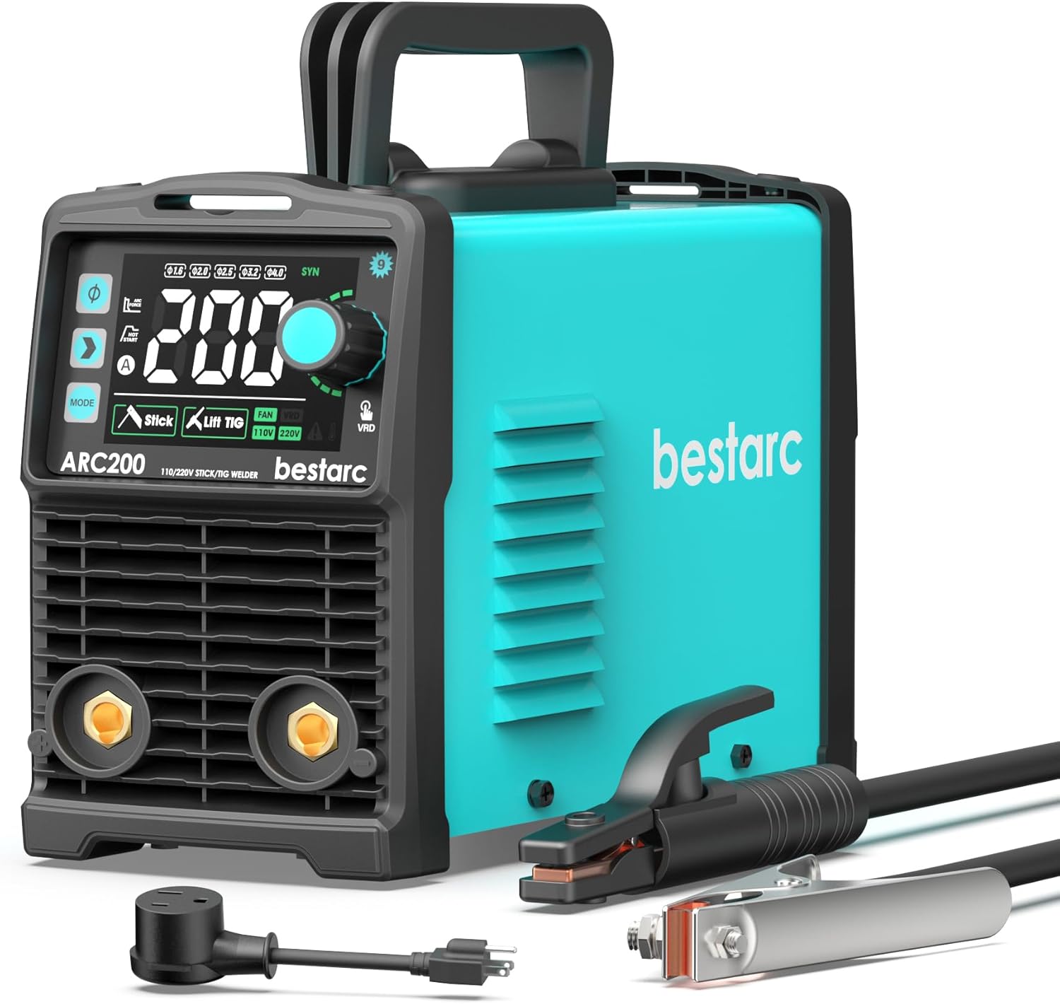 Stick Welder, 200Amps Large LED Display ARC/Lift TIG Welding Machine, 110V/220V Dual Voltage, IGBT Inverter Synergic Control Portable MMA Welder Machine with Hot Start, Arc Force and VRD