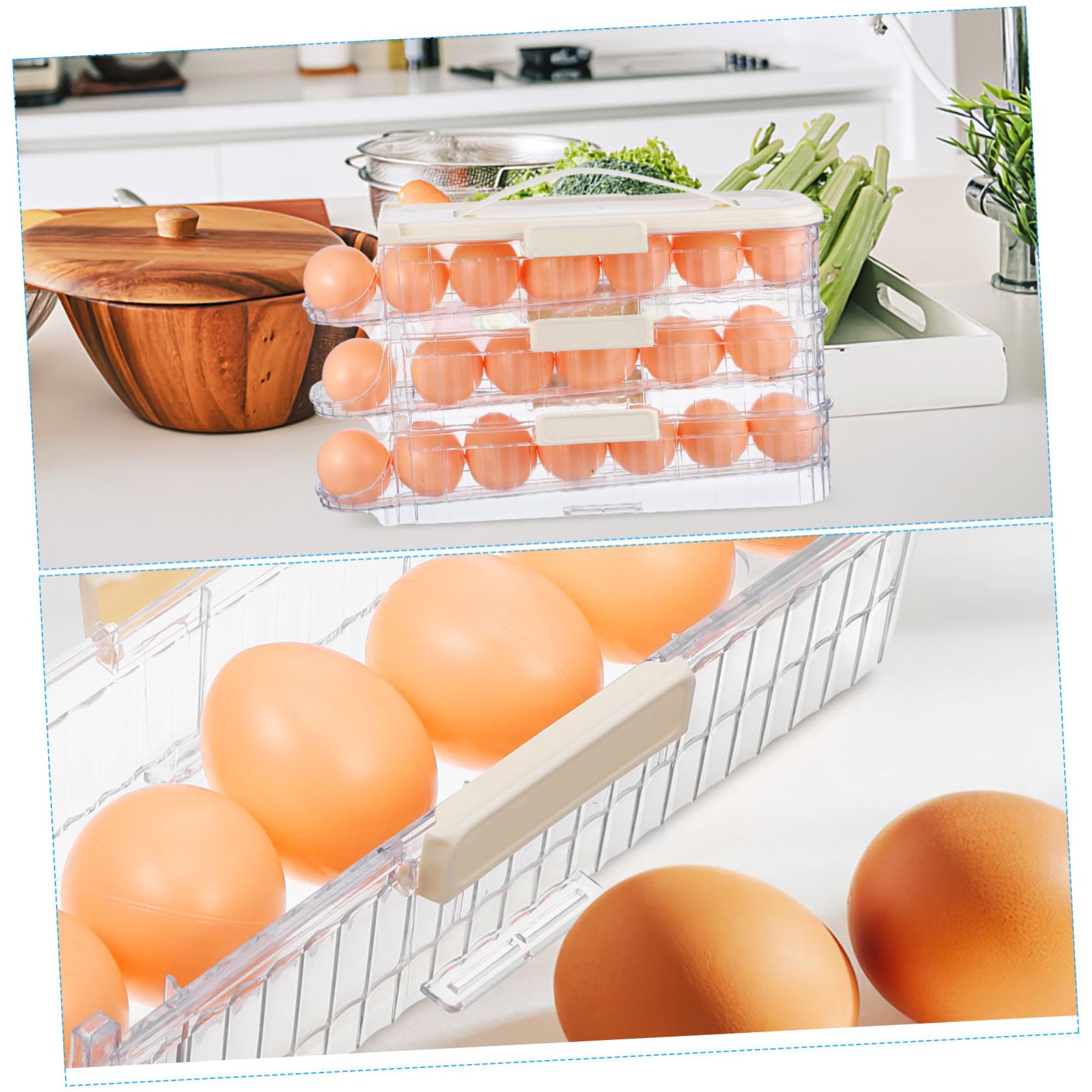 Organizador de Huevos para Frigorífico de Tres Capas, Pet Blanco