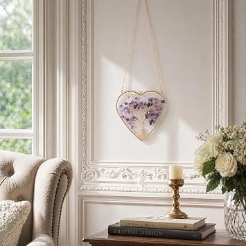 Amethyst Crystal Tree of Life Hanging Ornament, Healing Crystals Heart Wall Decor for Home Bedroom Window, Spiritual Gift for Women Girls Birthday