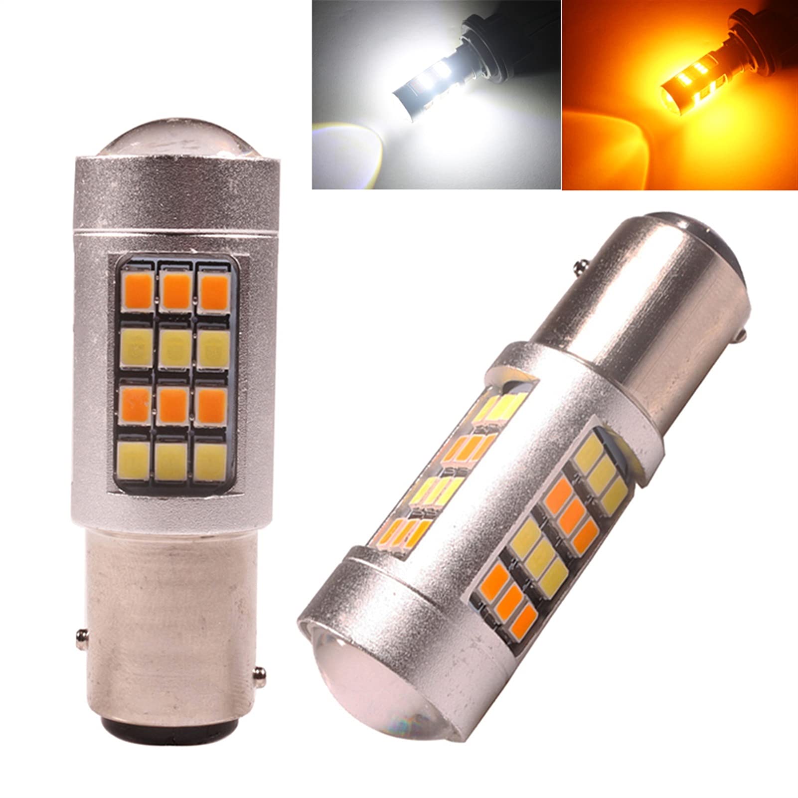 Żarówka ledowa 2 sztuk Dual Color Led Cebuls do samochodów DRL & Turn Lights 2835 42-SMD 1157 Bay15d P21 / 5W T25 3157 P27 / 7W T20 7443 W21 / 5W (Color : White to Amber, Size : 1157 BAY15D)