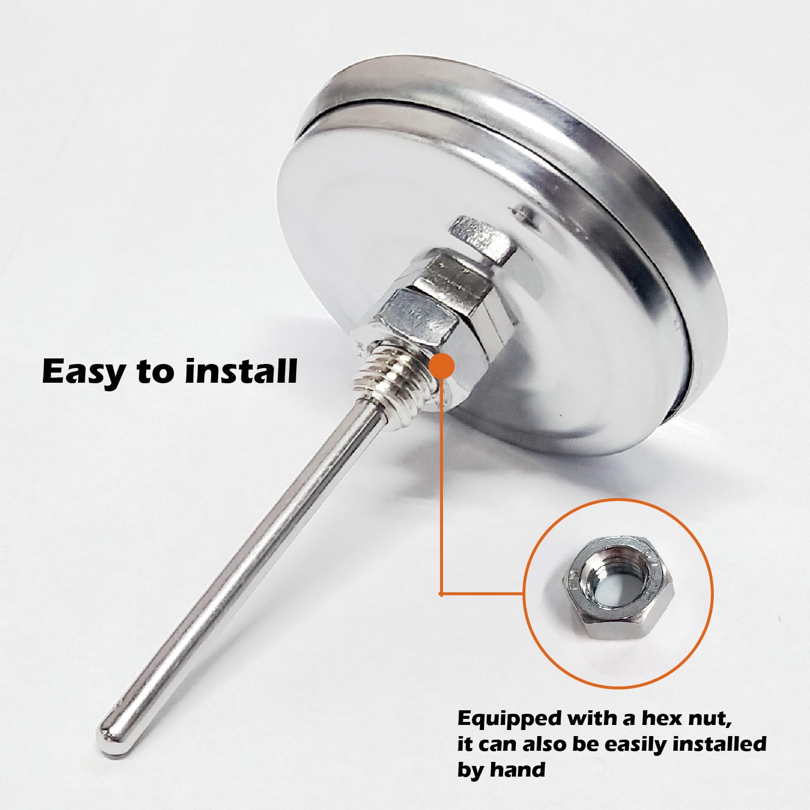 KT THERMO 2 inch Grill Thermometer Barbecue Charcoal Smoker Temperature Gauge Grill Pit Replacement Thermometer for BBQ Meat Cooking Lamb Beef,Oven Wood Stove Accessories, Stainless Steel, White