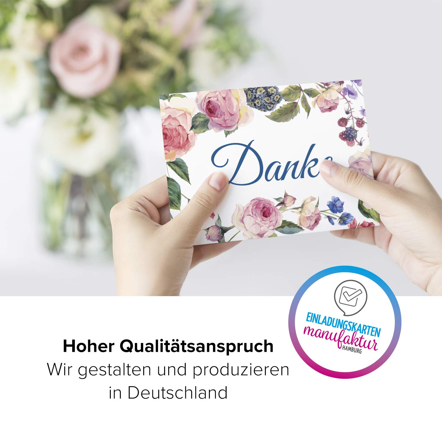 10 Danksagungskarten Mit Umschlag – Vintage Rosen-Design, Perfekt Nach Hochzeit, Geburt, Taufe & Co.