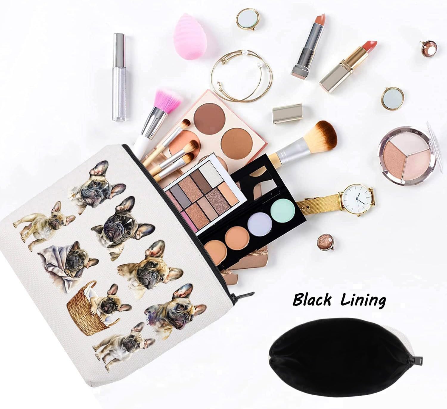 LEVLO French Bulldog Cosmetic Makeup Bag Frenchie Mom Gift French Bulldog Owner Travel Pouch Bag Bulldog Merch (French Bulldog) - Image 3