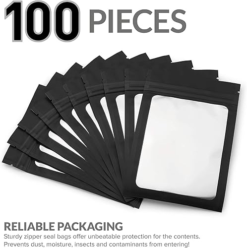 Miniatura 2 de Mylar Bags with Zipper Seal 4 x 6"  100 Bags  Black  Resealable Heat Seal Bags for Candy and Food Packaging, Medications and Vitamins  For Liquid