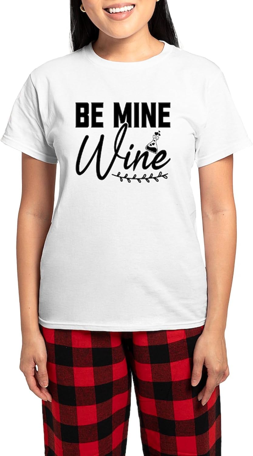 CafePress Be Mine Wine Women's Novelty Cotton Pajama Set, Comfortable PJ Sleepwear