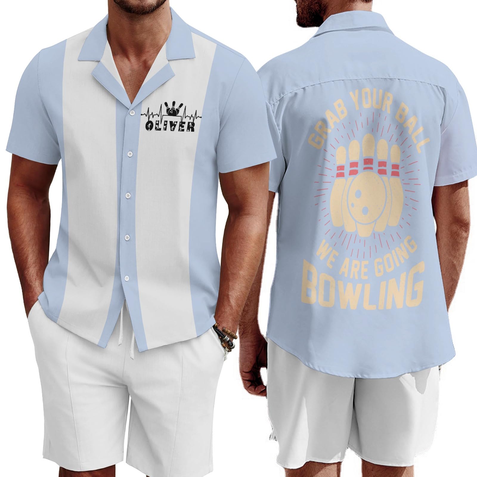 Custom Bowling Shirts for Men, Personalized Retro Button Down Short Sleeve Casual Shirts with Team Name