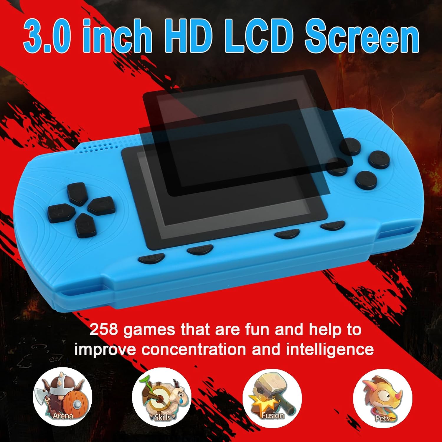 3.0" Screen Retro Handheld Game for Kids Adults - Portable 258 Preloaded Classic Video Games, Rechargeable Gaming Player for Travel Electronic Xmas Gift for Boys Girls - Image 3