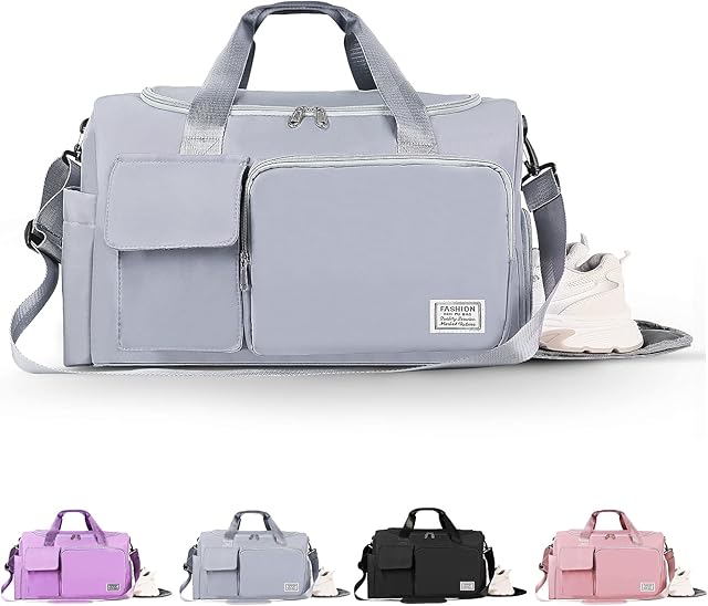 Travel Bag Sport Duffel Bag,Gym Tote Bag, Large Capacity Portable Foldable Travel Lightweight Waterproof Overnight Bag, Carry Luggage Bag for Weekender Sports, Gym, Vacation for Men Women (Gray)