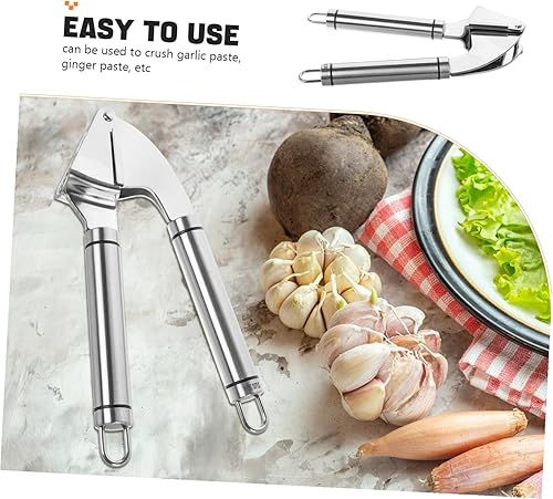 Miniatura 8 de Prensa manual de ajo de acero inoxidable con pelador, herramienta de picadora multifuncional para trituración de ajo, jengibre, fácil de limpiar,