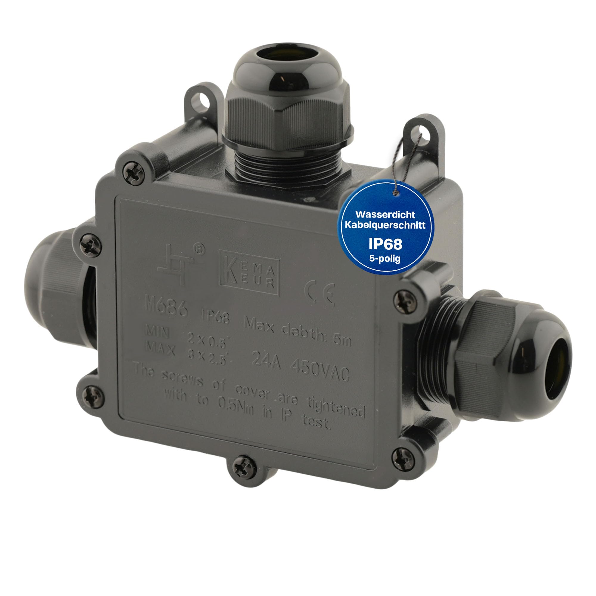 Intratec 1x Abzweigdose wasserdicht 3 Öffnungen T 4-14mm Kabel – IP68 Verteilerdose außen wasserdicht für einfache Installation im Garten & Erdkabel – 35 x 237 x 96mm