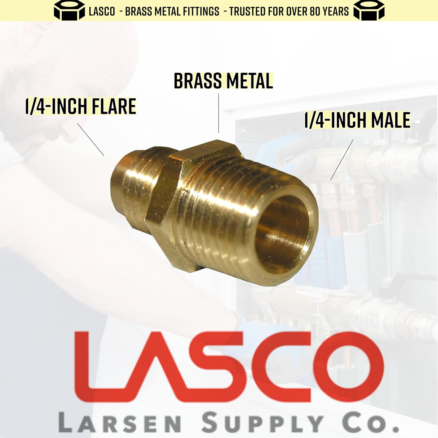 LASCO 17-4811 1/4-Inch Flare by 1/4-Inch Male Pipe Thread Brass Adapter