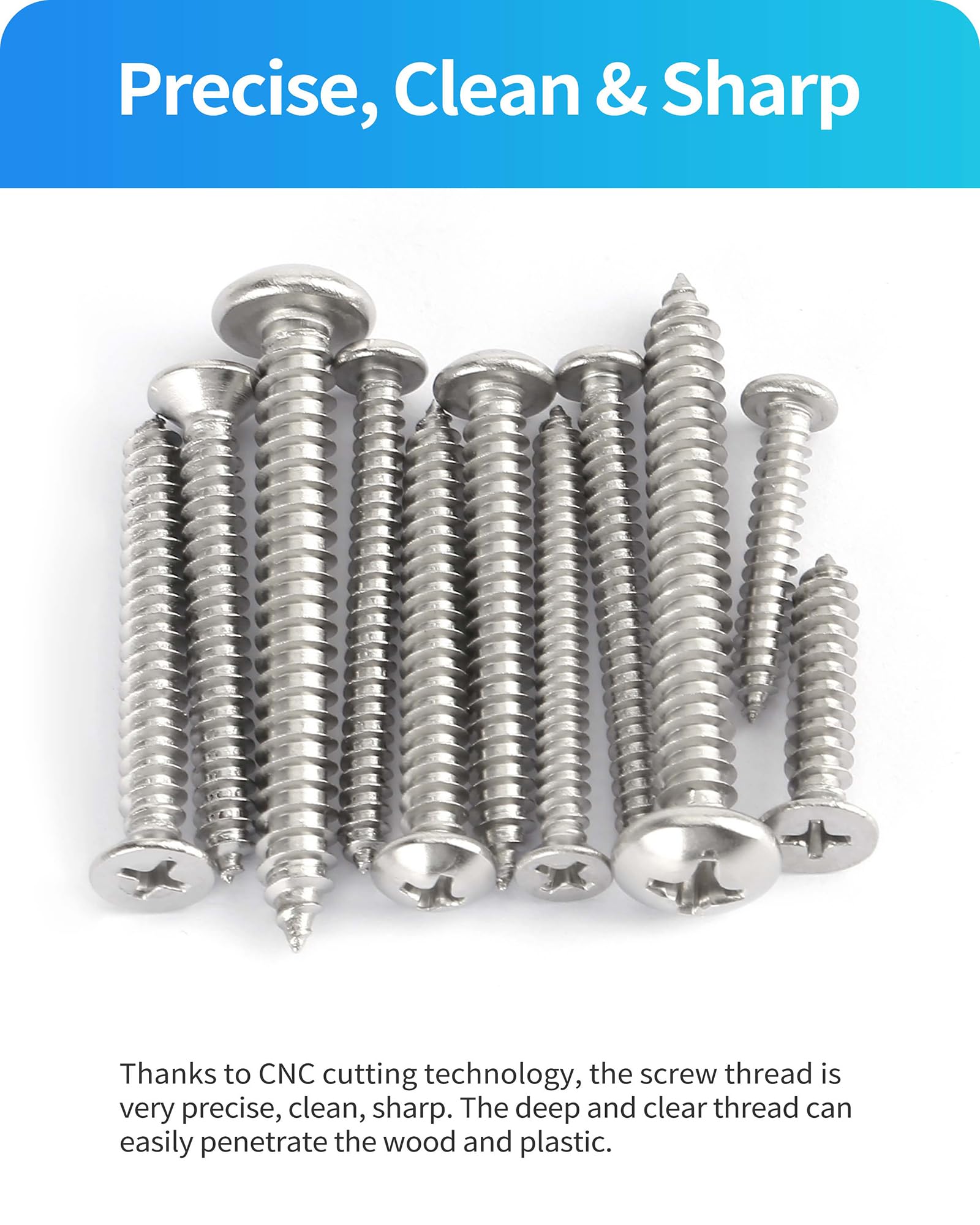 DIVANC 560Pcs 304 Stainless Steel Self Tapping Screws Assortment Set, M3/M4/M5/M6 Flat Head & Round Head Self Tapping Screws Assortment Set, Phillips Drive Wood Screw Assortment Kit - Image 4