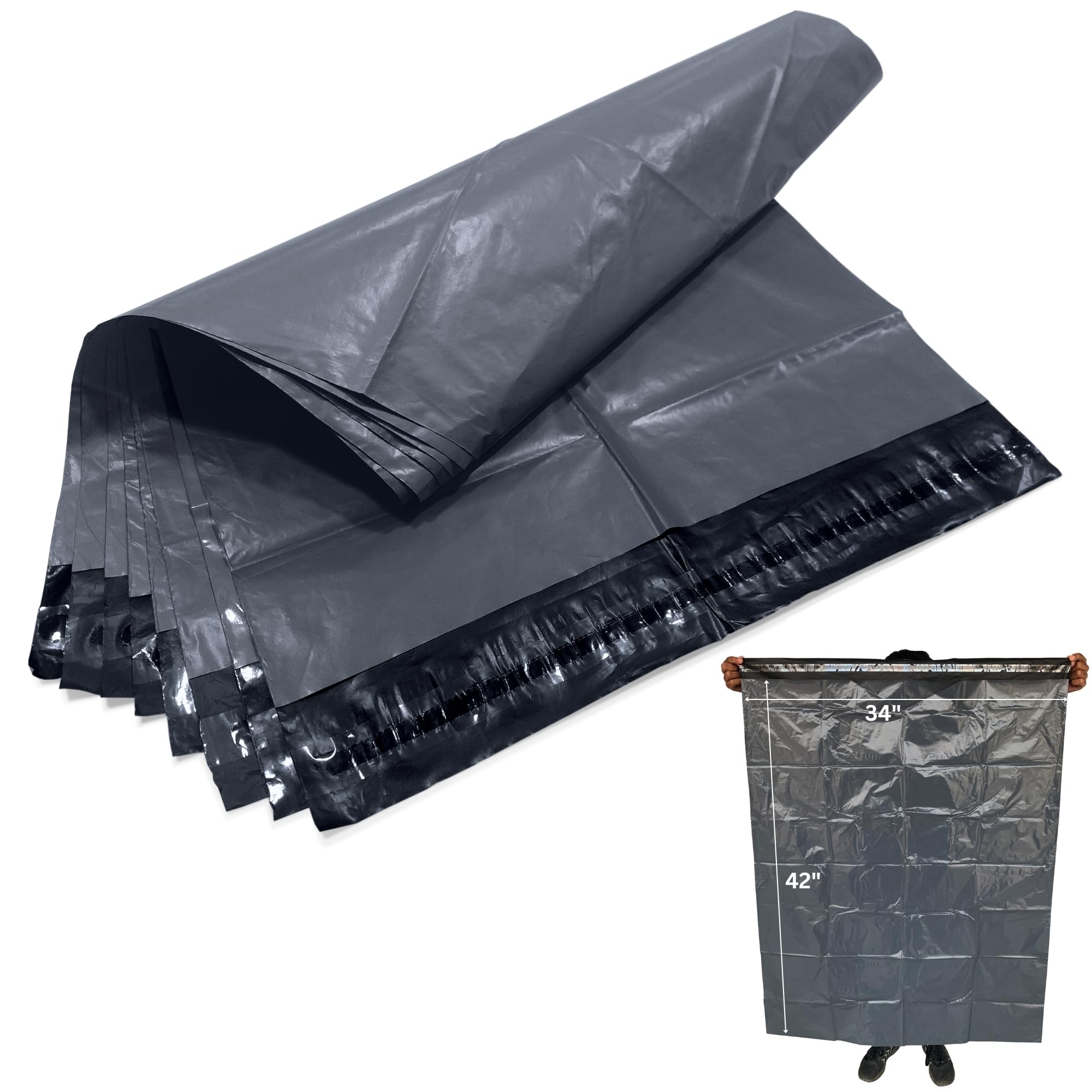 JeeJaan® 5 Pcs Grey Postage Bags 34x42 in Extra Large Mailing Bags 860 x 1065 mm Large Poly Mailers Grey Postage Bag Strong Recyclable Poly Mailer Postage Bags for Envelope & Courier Shipping — image 1