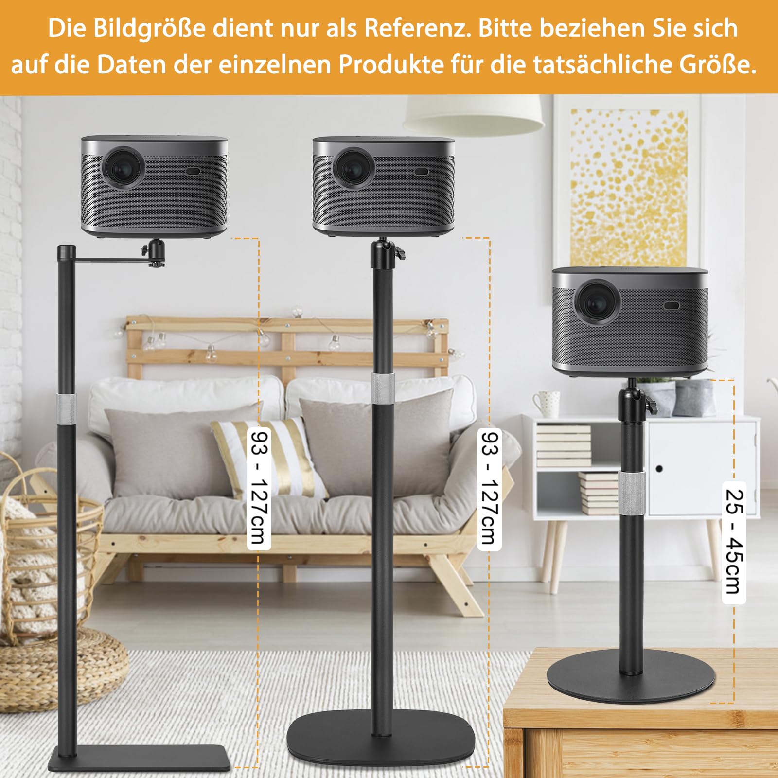 AKOZLIN Metall Projektorhalterung, 360° drehbare Projektorhalterung, höhenverstellbar, verdeckter L-förmiger Bodenständer (Sofa-Stand-Projector-N)