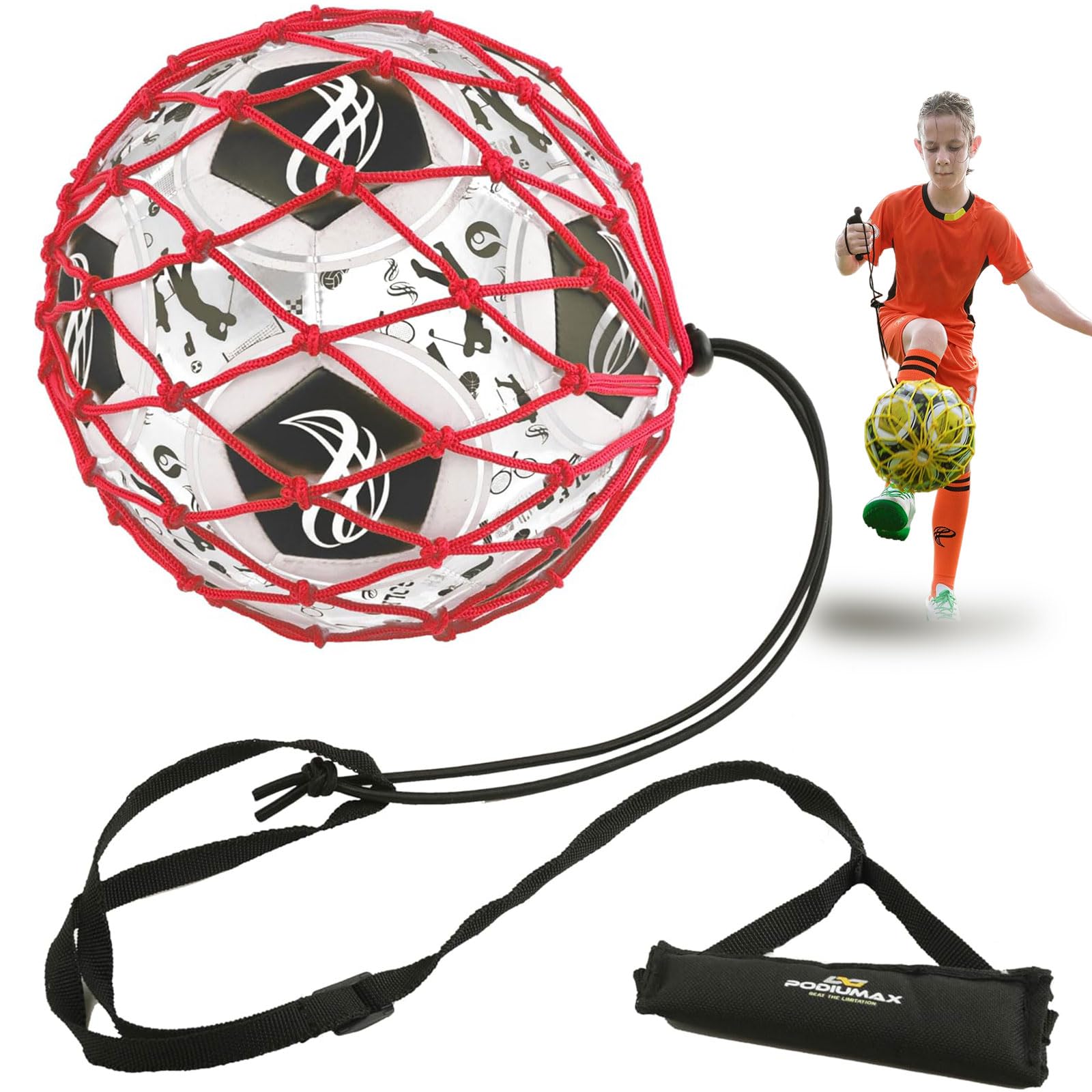 PodiuMax Fussball Kick Training for Fußball/Volleyball/Rugby, Ball Mit Schnur Kinder(Paket Ohne Ball) Verbessere Kick/Kontroll/Wurf, Einstellbar Für Kinder & Erwachsene Fussball