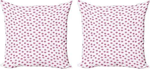Lunarable Juego de 2 fundas de cojín con diseño de lunares, color rosa azucarado, irregulares, con pincel de acuarela, decoración de impresión
