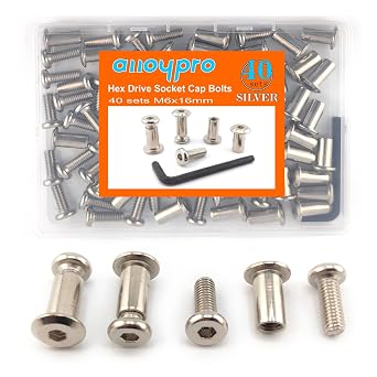 M6 x 5/8" Hex Drive Socket Cap Bolts Screws Kit,ALLOYPRO 40-Sets Binding Post Screws Socket Cover Connecting Bolt Fixing Post Screw for Furniture Chair Crib Table Cabinets,M6x16mm