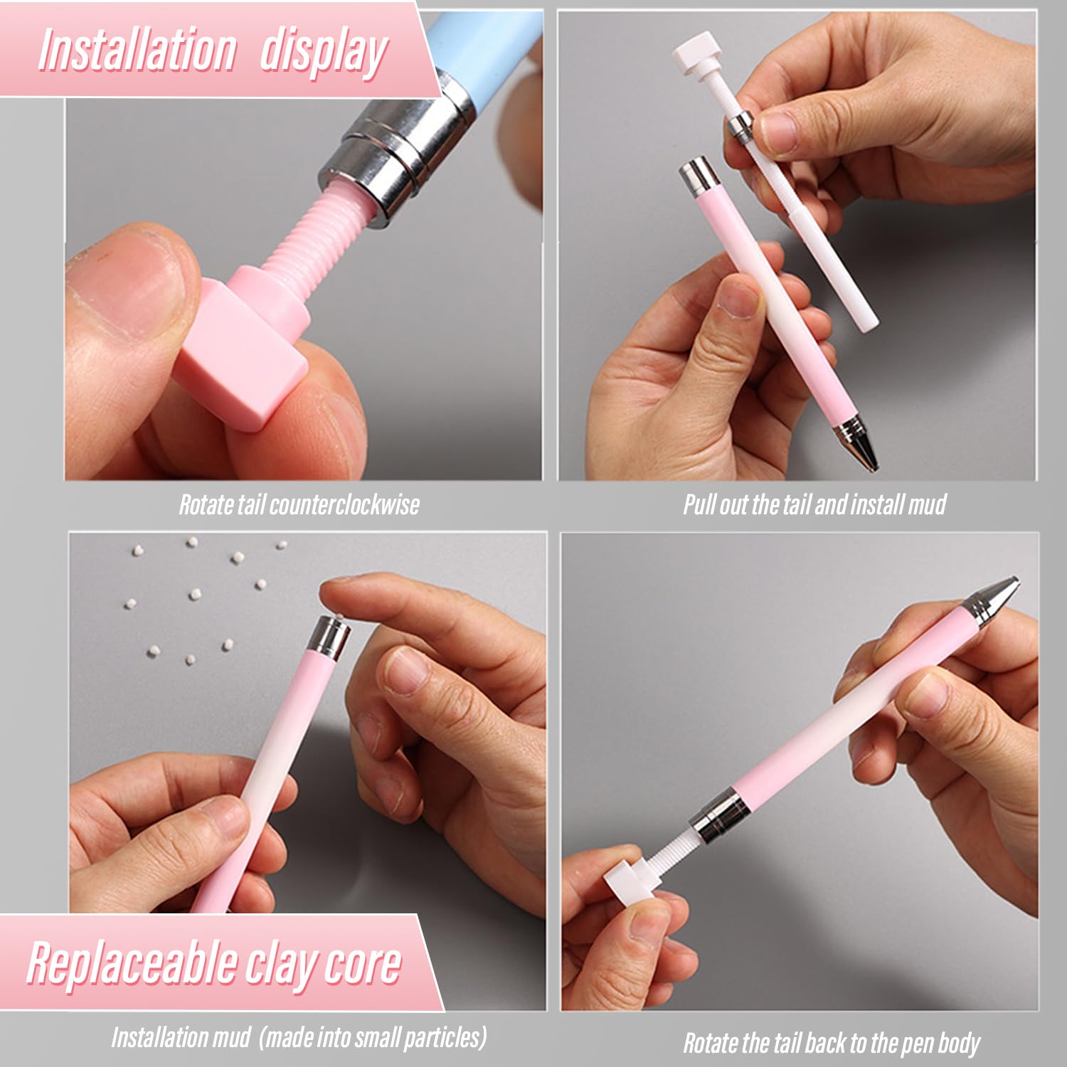 Rhinestone Picker Tool, 1pc Rotating Refillable Wax Pen and 3pcs Wax, Diamond Painting Dotting Tools Nail Art Decoration for Quickly Pick Up Crystal Beads Gems Pearl Nails Supplies (Pink)