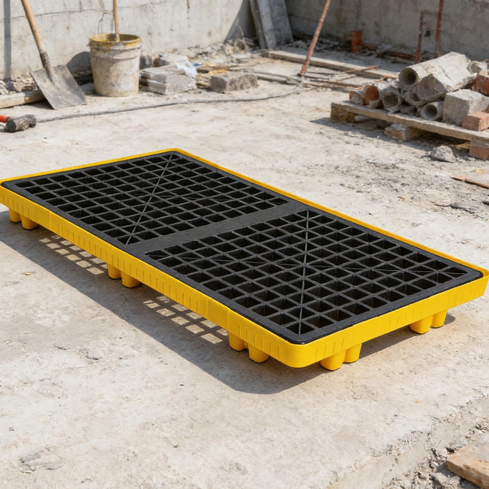 Pallet in polietilene antiscivolo compatibile con carrello elevatore con scarico di scarico, ideale per fusti dell'olio e secchi di vernice, 120 x 60 x 10 cm
