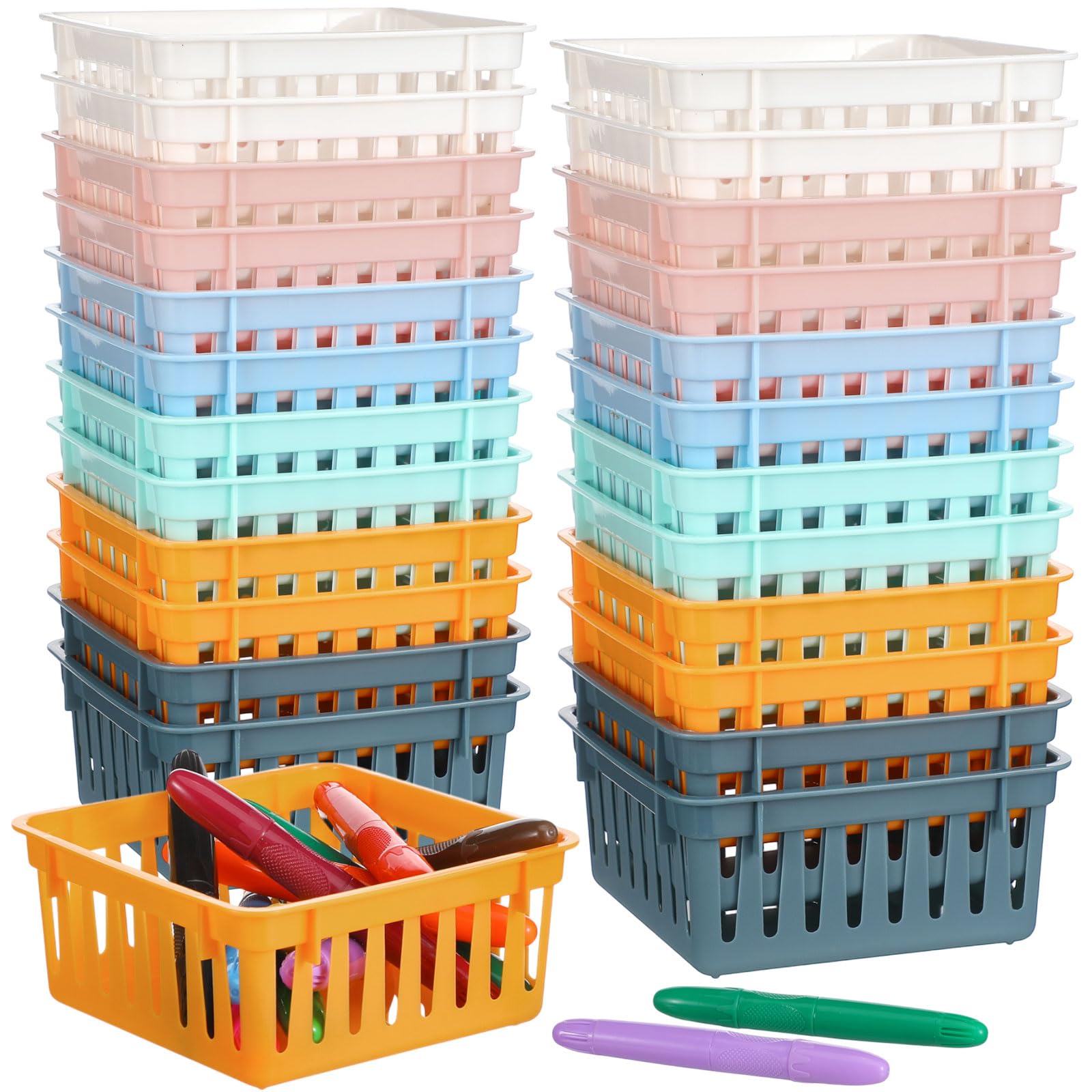 Petits conteneurs à crayons en plastique Weysat avec paniers perforés empilables