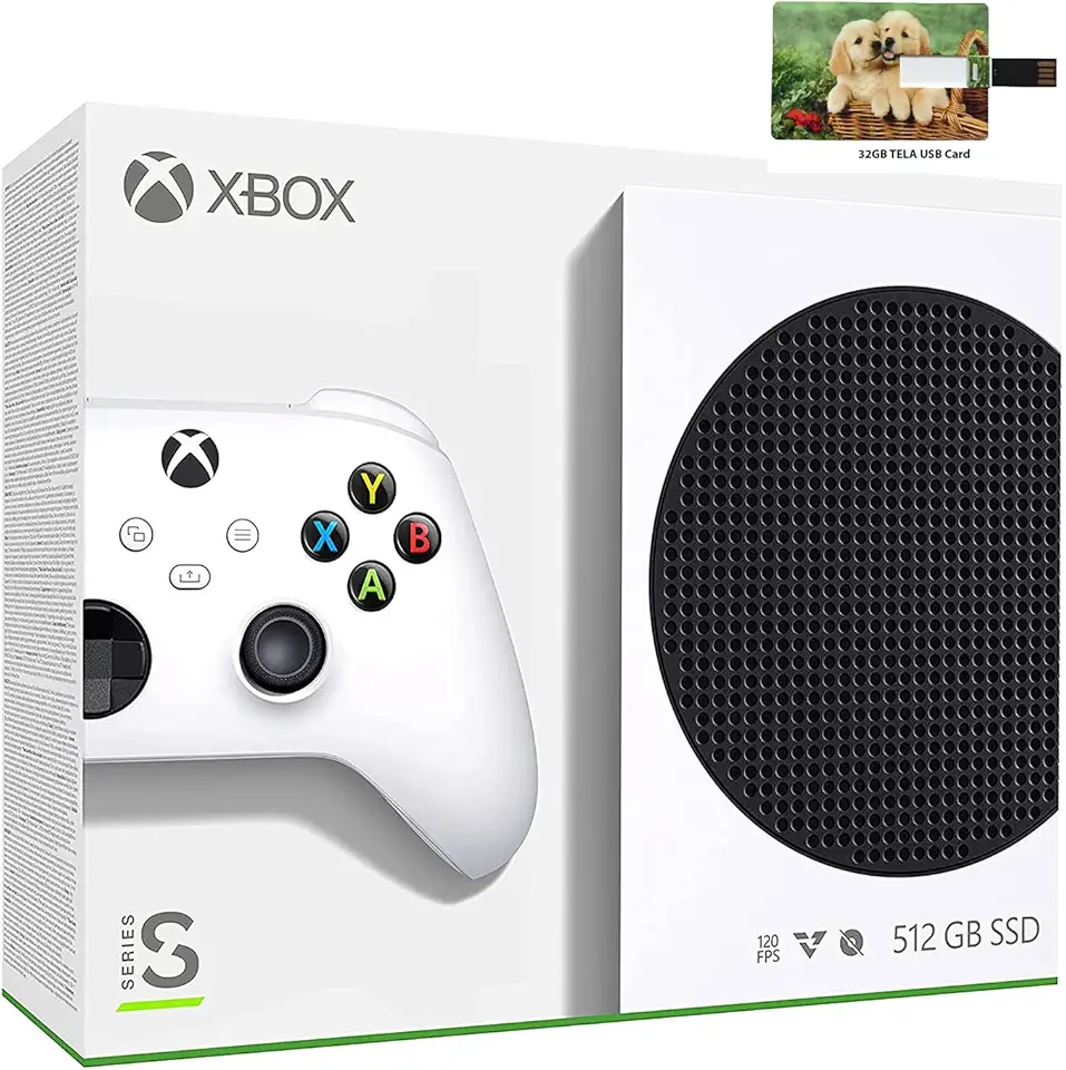 Console digital de jogos Microsoft Xbox Series S 512 GB + 1 controle sem fio Xbox, branco – memória GDDR6 de 10 GB, resolução de jogos de 1440p, reprodução de mídia de streaming 4K, WiFi, cartão USB de tela de 32 GB