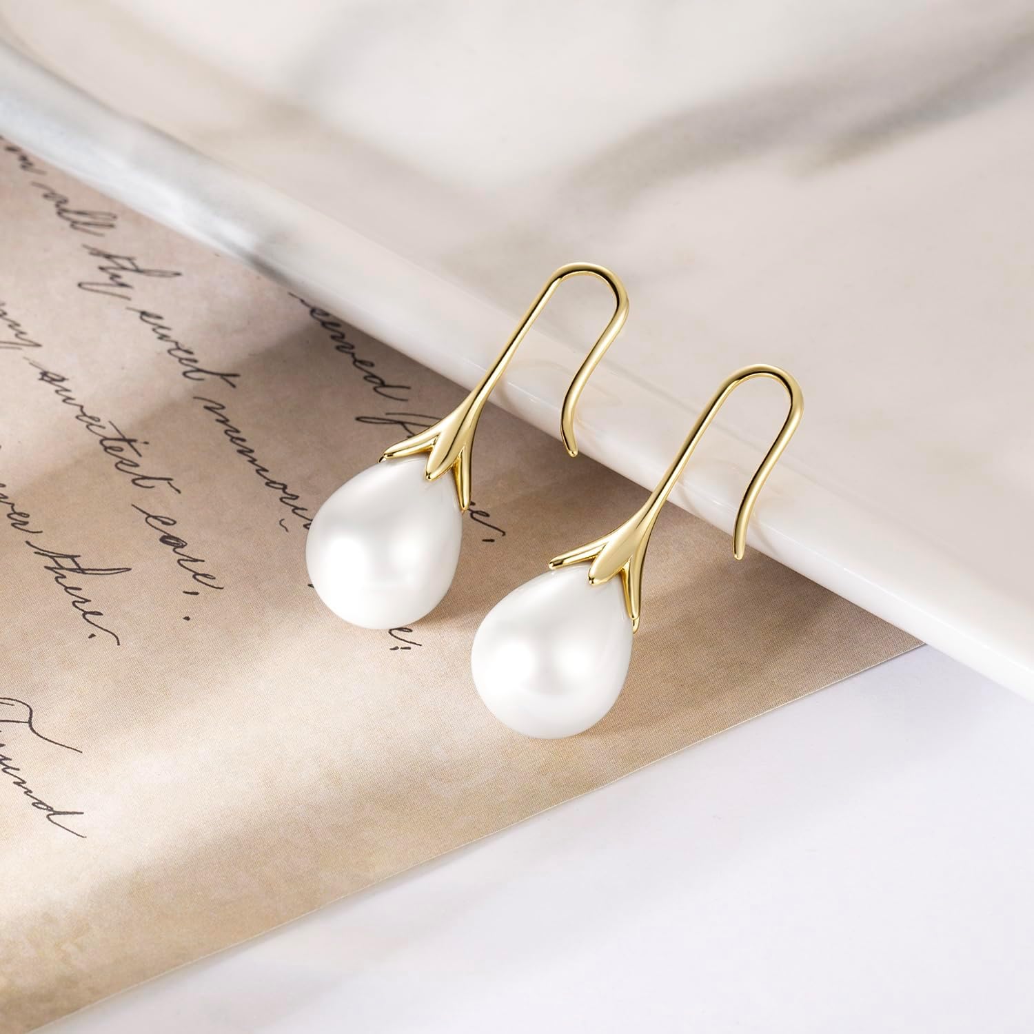 Pearl Earrings for Women 14K Gold Earrings for Women Pearl Dangle Drop Earring Gold Earring for Womens 11mm