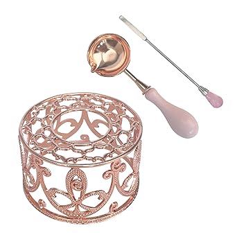 Metal Wax Seal Warmer Wax Seal Kit with Spoon and Stirring Stick Wax Seal Stamp Kit for Melting Wax Seal Sticks or Sealing Wax Beads for Wedding Wax Envelope Seal Stamp (Rose Gold Bird's Nest Stove)