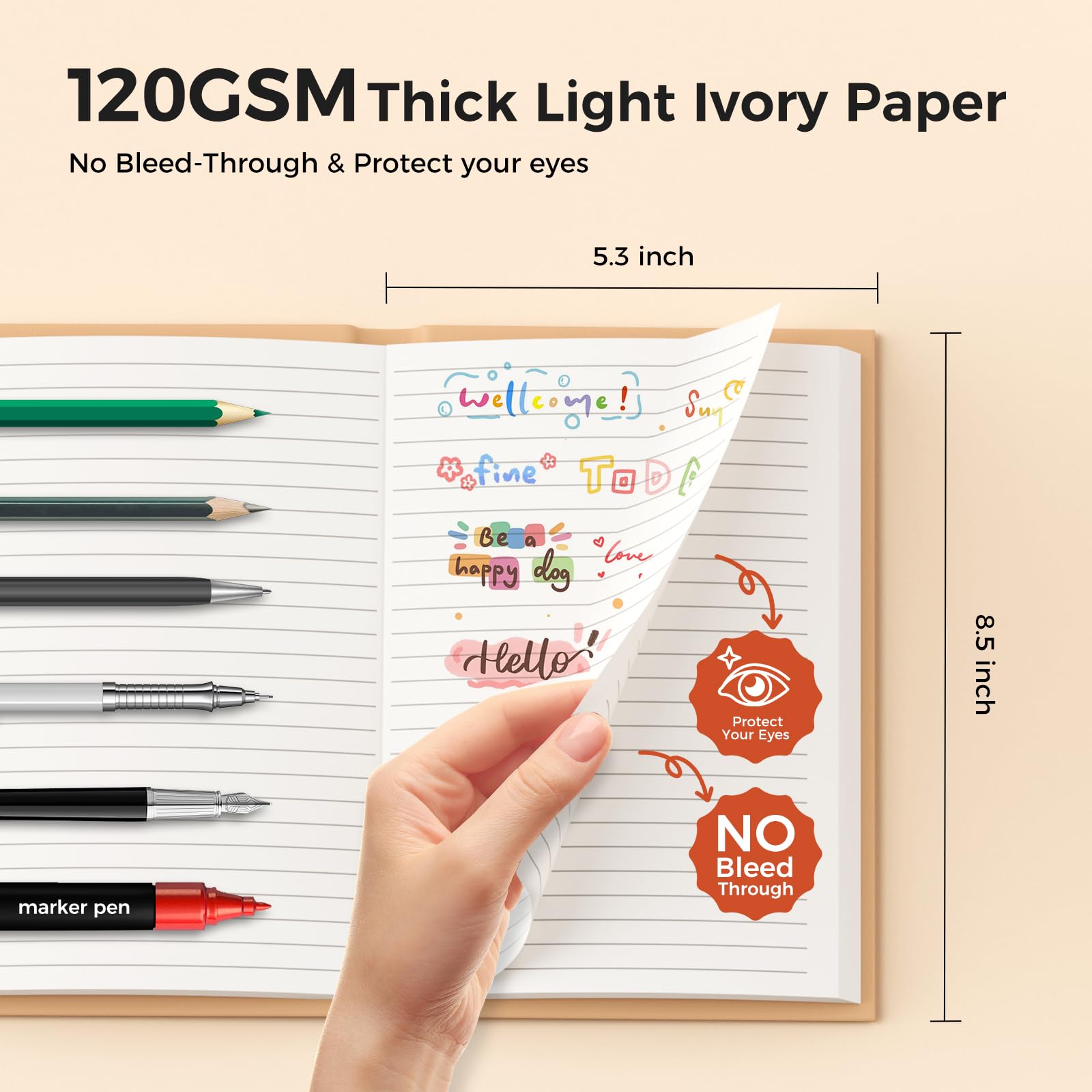 XYark A5 Line Kraft Notizbuch Journals Bulk, College liniert, Hardcover, Schreibunterricht, Zusammensetzung Notizbücher mit liniertem Papier, 2 Stück, 120 gm², 102 Blatt, 14 x 21,1 cm,