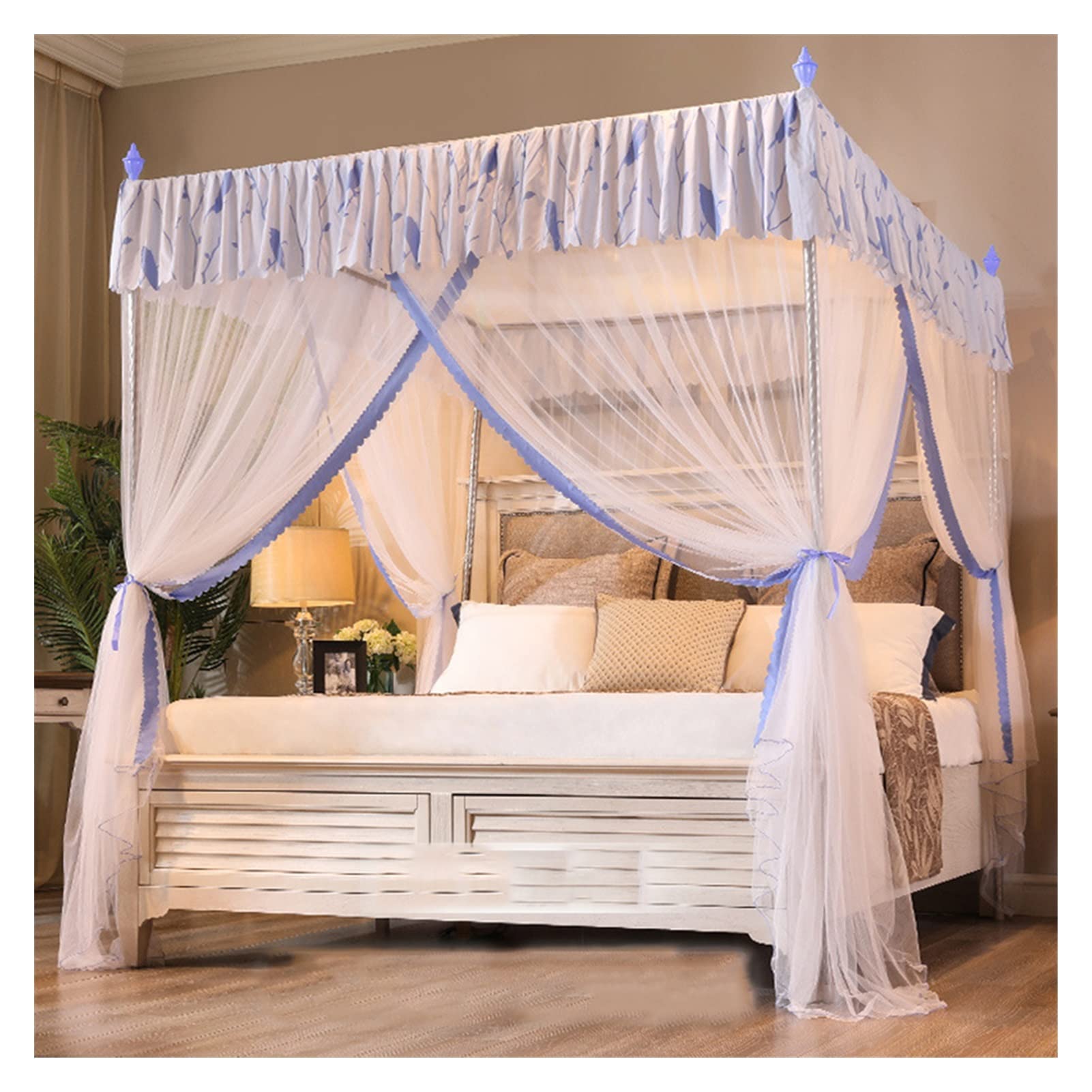 DXTFDHB 4 Corners Post Canopy Bed Curtain with Cozy Drape Square Netting 3 Opening Mosquito Net(B,1.8 * 2.0m)
