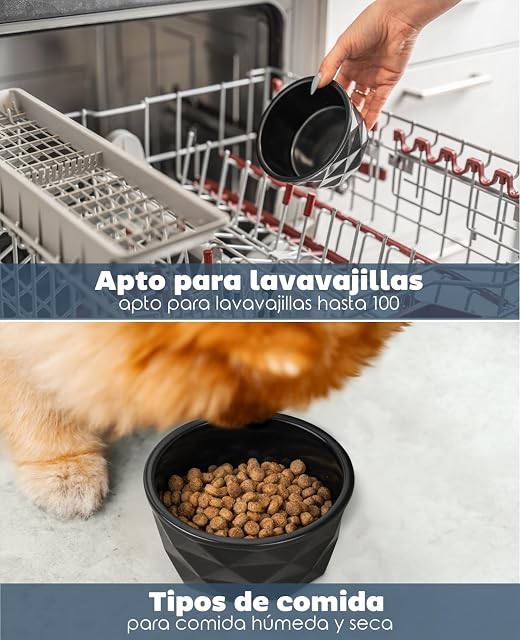 Foto 4 de 5 de lionto Comedero de cerámica con Base de Silicona, 350 ml, Comedero para Perros Fabricado con Material Robusto
