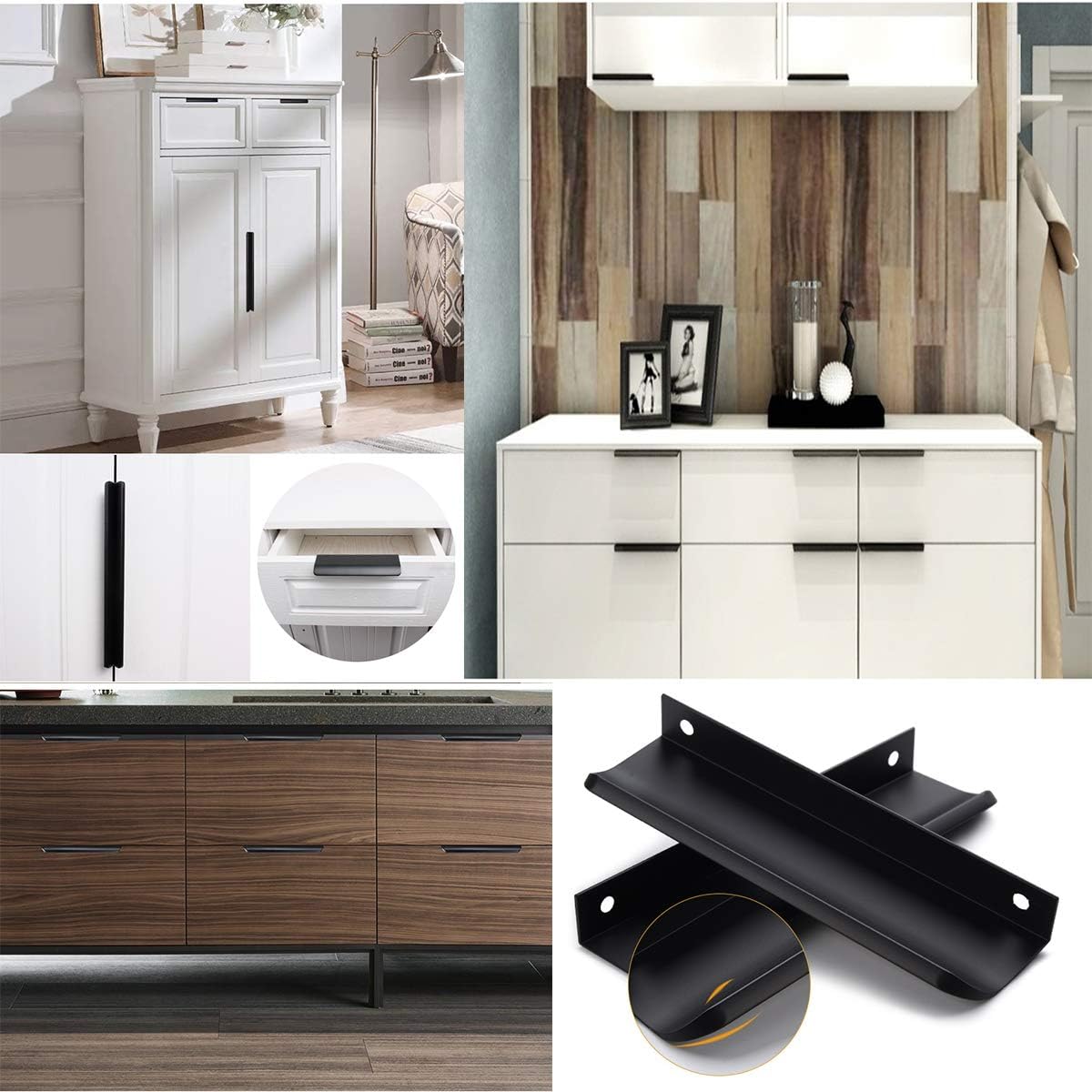 Goldenwarm 25 Pack Black Cabinet Handles 5 Inch Finger Pulls for Cabinets Black Edge Pulls for Dresser Drawers Modern Kitchen Hardware, Aluminum Alloy