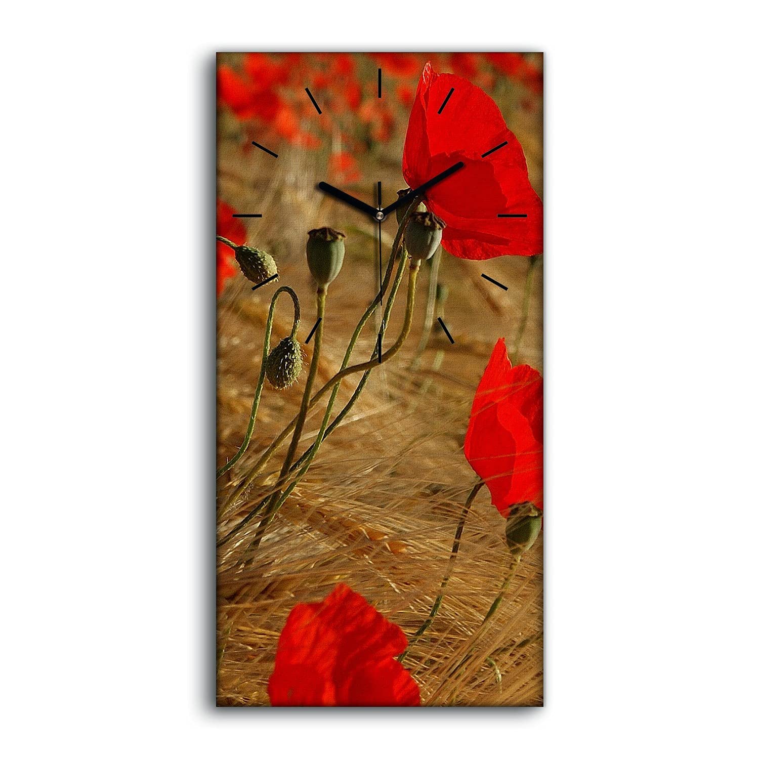 Horloge sur toile coquelicots fleurs de plantes tableau mural 30x60cm pour salon et chambre