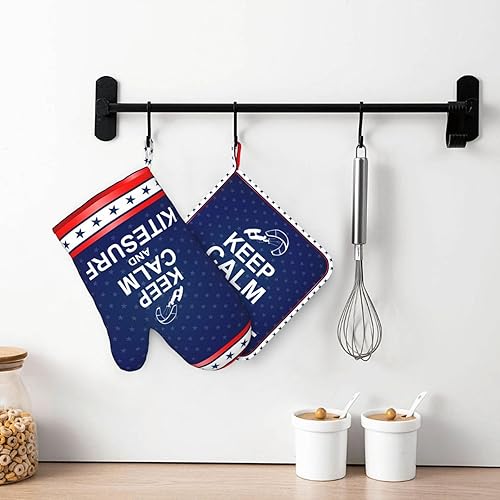 Miniatura 7 de Keep-Calm-and-Kitesurf Gifts for Women Men Oven Mitts and PotHolders Sets 2 Pcs Kitchen Oven Glove Heat Resistant Pot Holders for Kitchen - Non-Slip