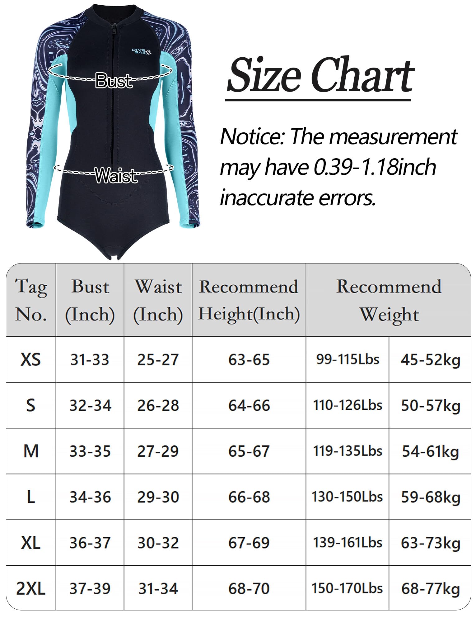 Maeau - Mujer Traje de Baño de Neoprende Manga Larga Bañador de 2mm Surf Traje de Baño con Cremallupf 50+ de Espesor para Deportes de Buceo Acuático XS S M L XL XXL