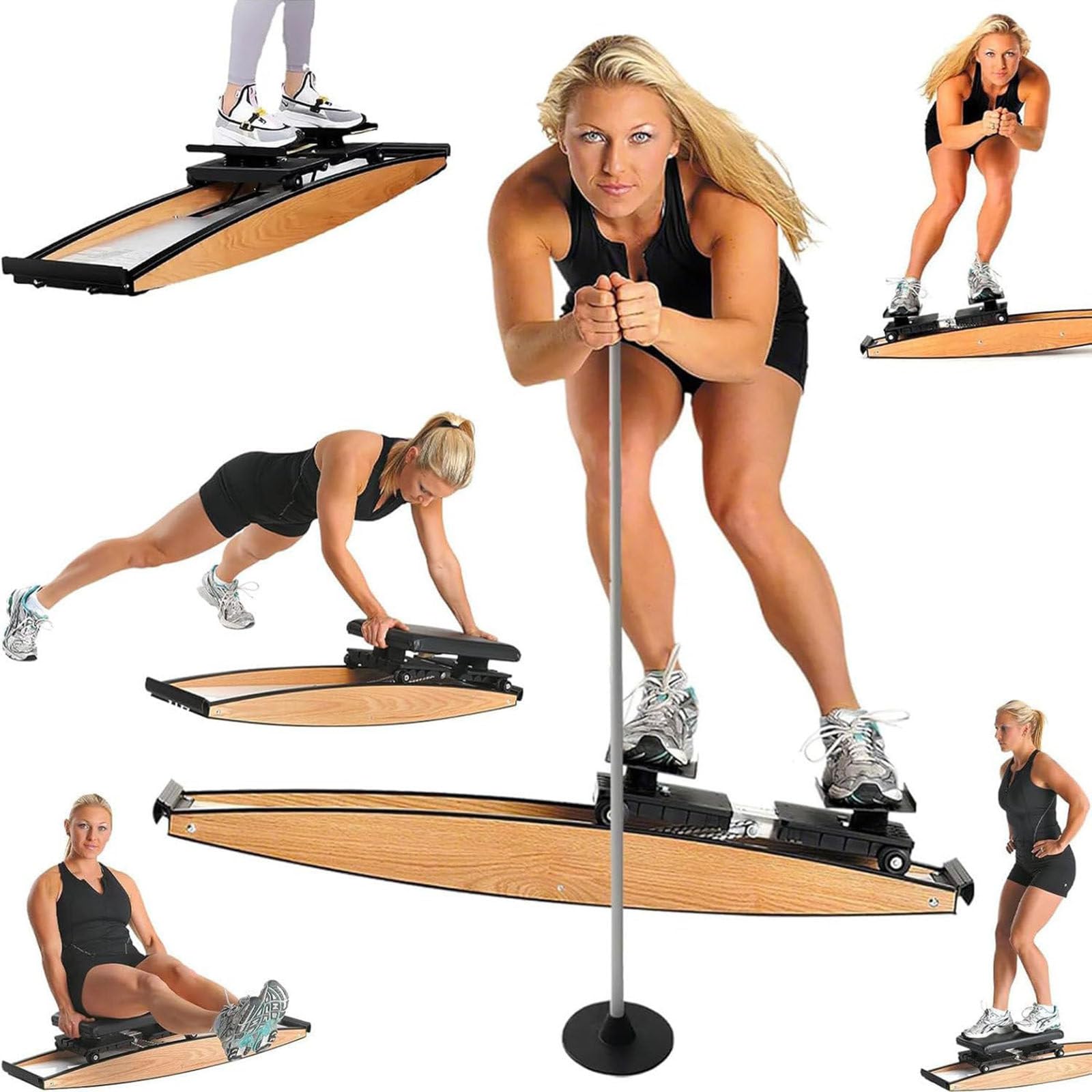 Ski Machine, Ski Machine per Palestra Domestica, Simulatore di Sci Indoor con Bastone da Passeggio E Tappetino, Portata 150 kg, per Allenamento di Vita, Addome E Gambe
